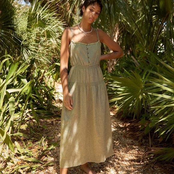 NWT Urban Outfitters Ella Linen Blend Tiered Dropped Waist Midi Dress Size M - Picture 12 of 12